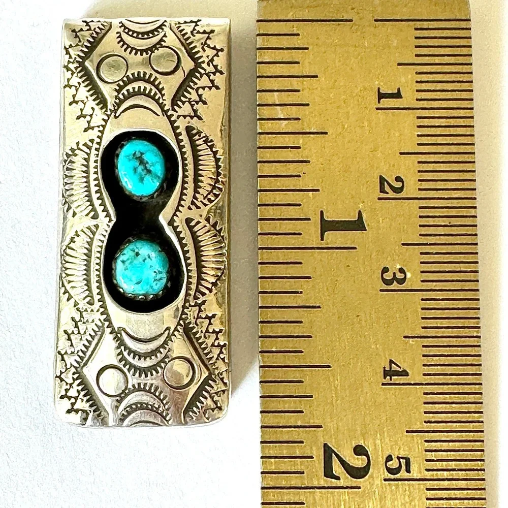 Navajo Turquoise Money Clip Sterling Mens Gift Handmade Skeets Shadowbox Stamped